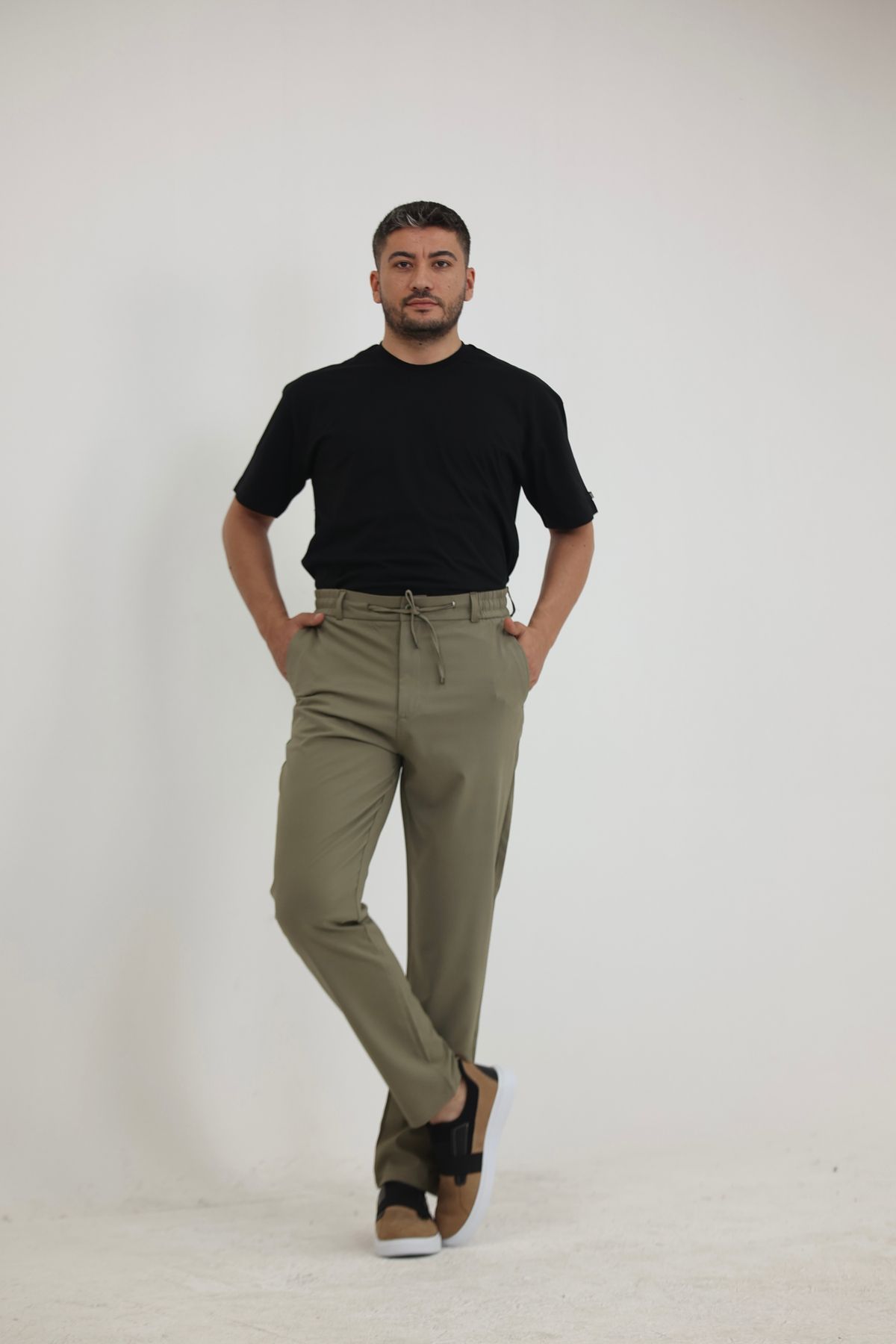 EXSPORT Erkek Yandan Cepli Beli Lastikli Bağcıklı Kemerli Relaxed Fit Rahat Kesim Coolkumaş Pantolon