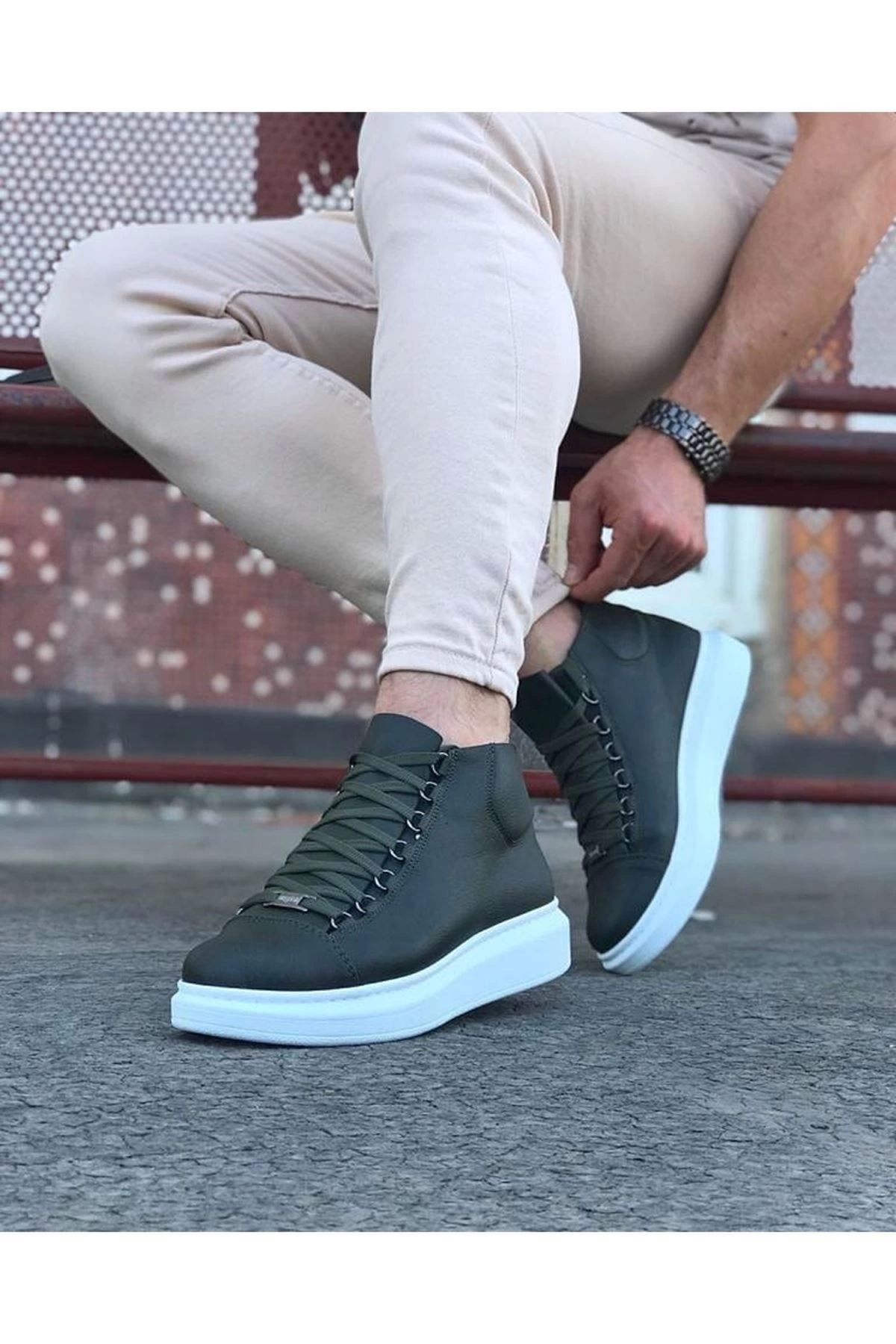 POLEXP Haki Bağcıklı Yarım Bilek Sneakers