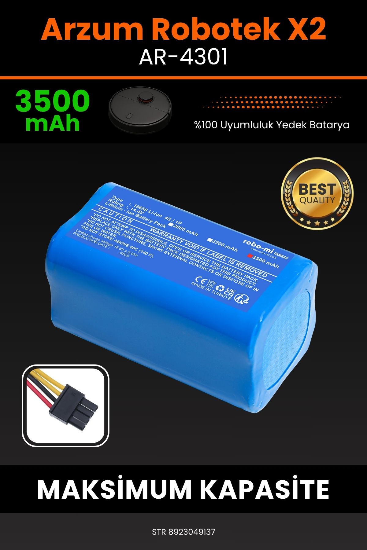 robo-mi Arzum Robotek X2 AR-4301 3500mAh Robot Süpürge Bataryası - Koruma Katmanlı Batarya Teknolojisi