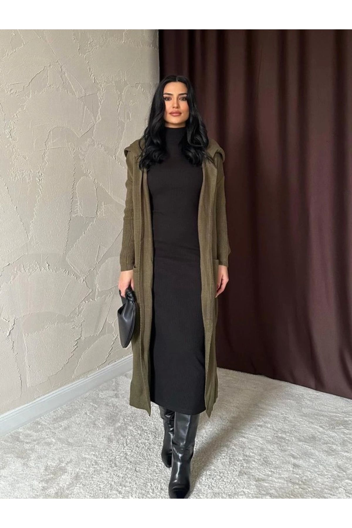 POLEXP Yazılı Haki Renkli Örme Hırka