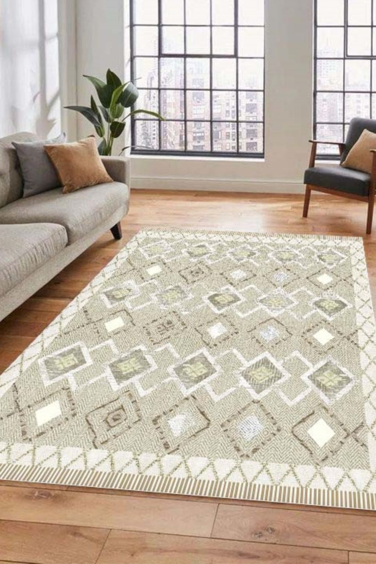 DERAS HOME Dijital Baskı Yıkanabilir Kaymaz Taban Salon Halısı Yolluk