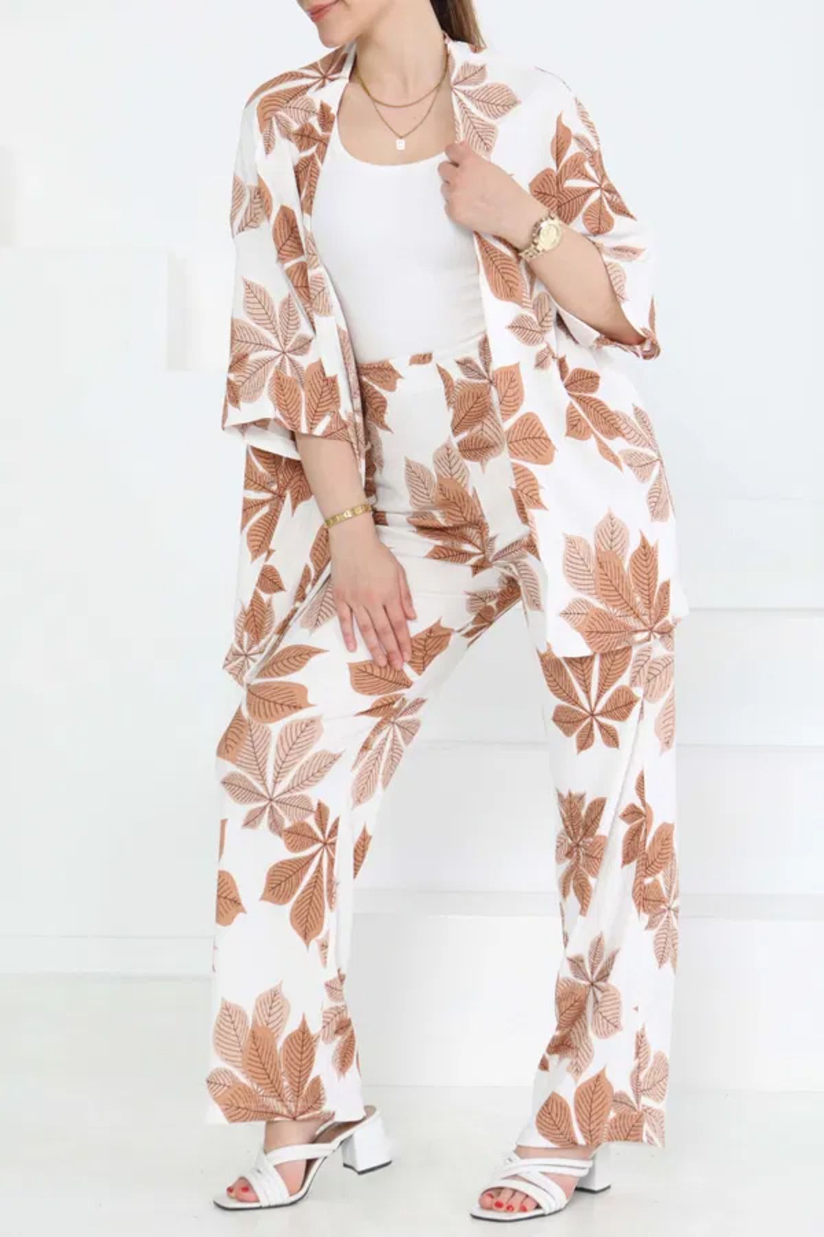 Butik Desenli Kimono Takım