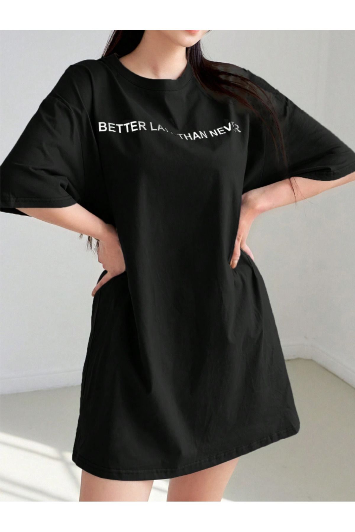 COHERENT Kadın BETTER Özel Baskılı Renkli Uzun Basic Elbise Oversize T-Shirt