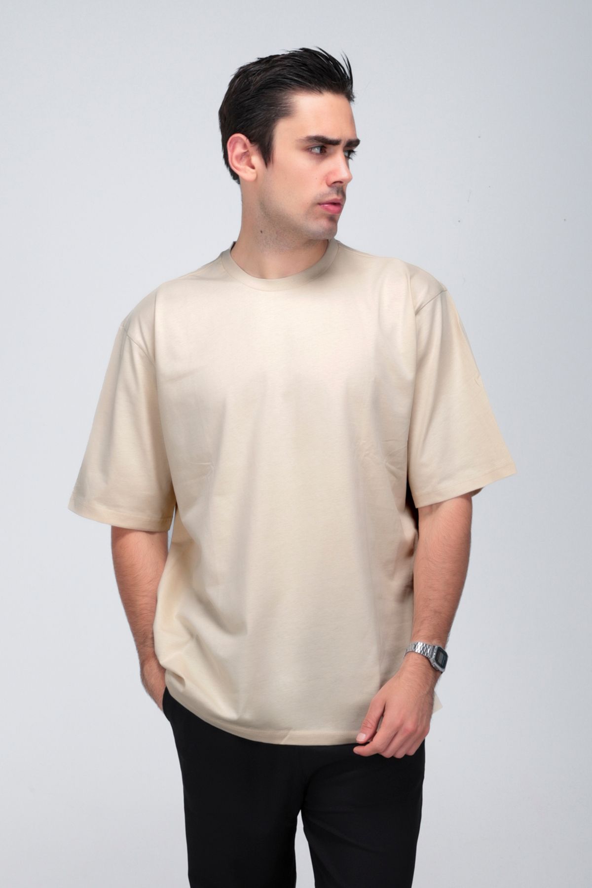 gothamvibes Erkek Timeless Oversize Krem T-Shirt
