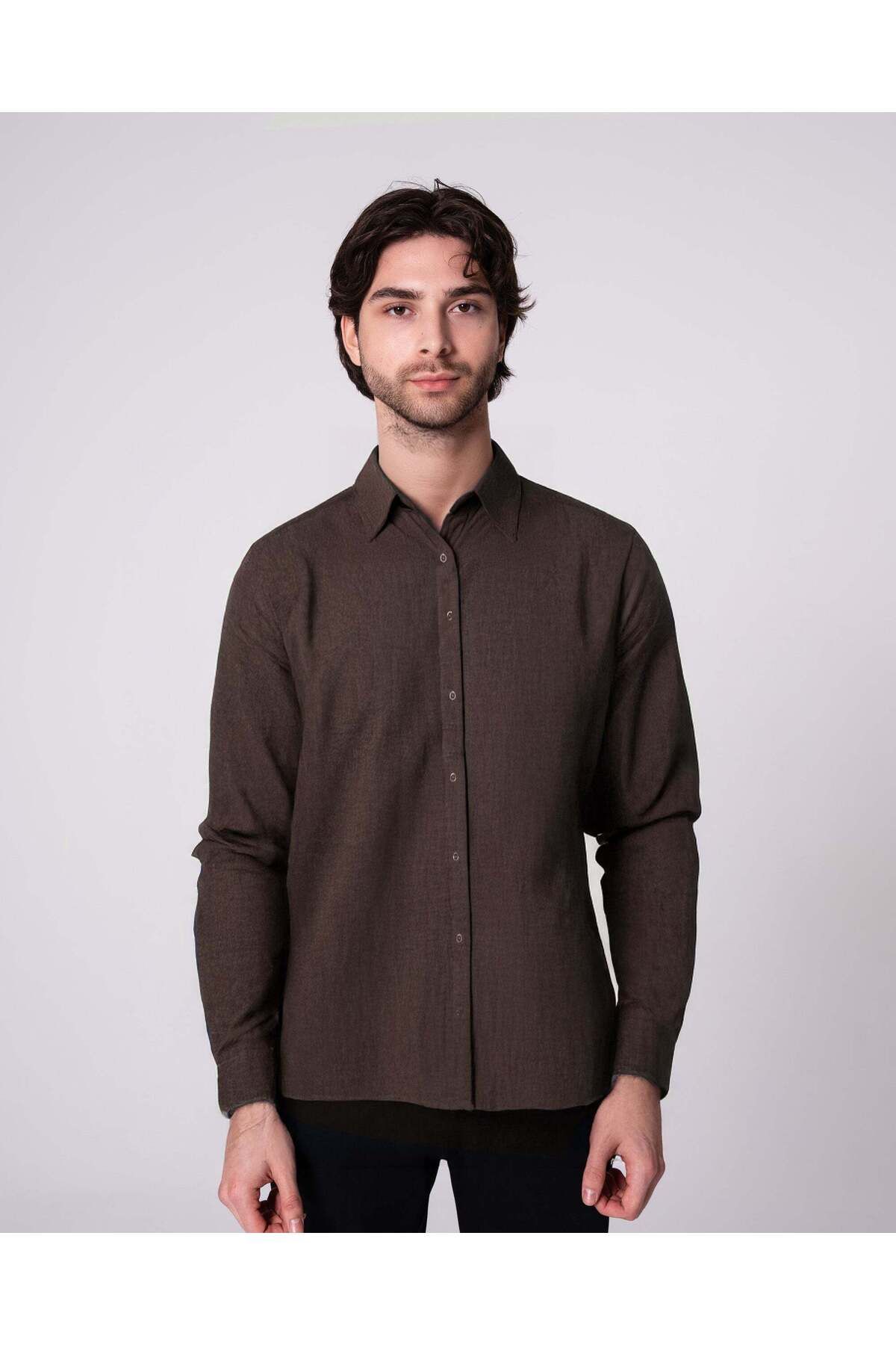 CRAFTLABEL Yeni Sezon Uzun Kollu Erkek %100 Keten Gömlek Slim Fit