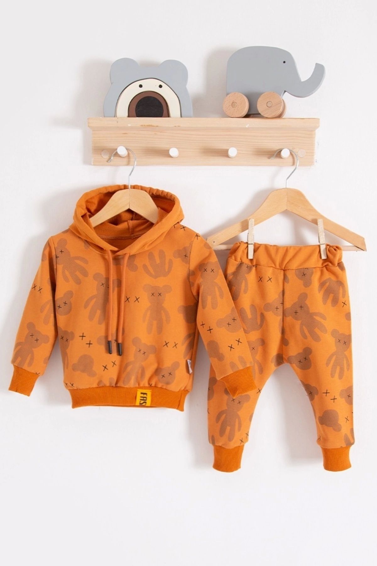 CNDR 3-18 Ay Erkek Bebek Takımı Cool Bear Kapüşonlu Turuncu