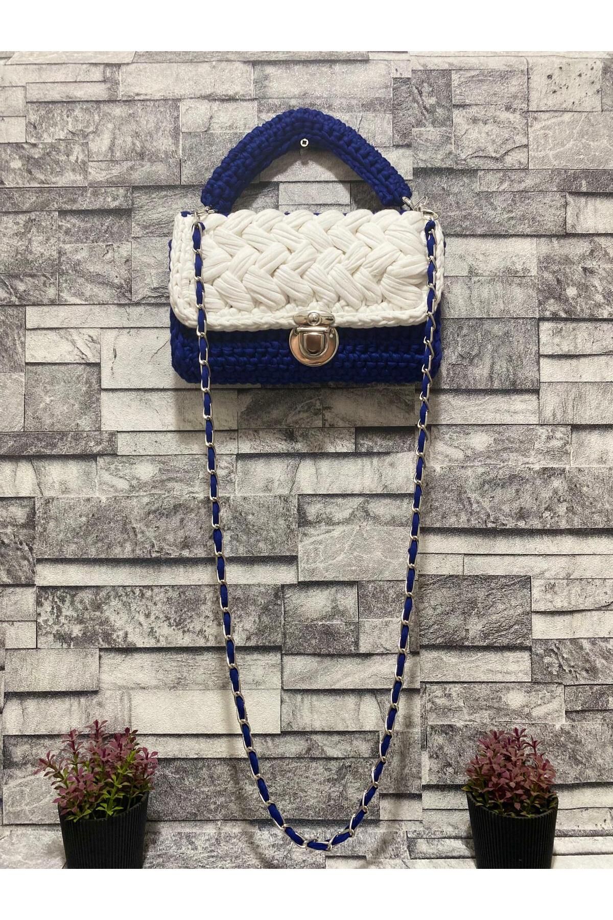 Sertdemir handmade MARİN LACİVERT-BEYAZ PENYE ÇANTA