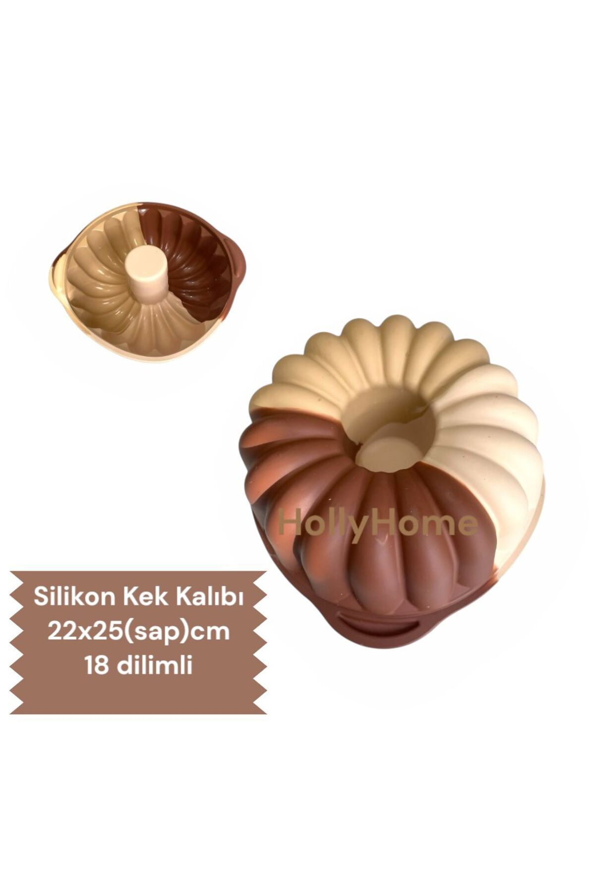 HOLLYHOME Silikon Göbekli Kek Kalıbı, Çikolata Renkli Büyük Cupcake, 22x25cm 18 Dilimli