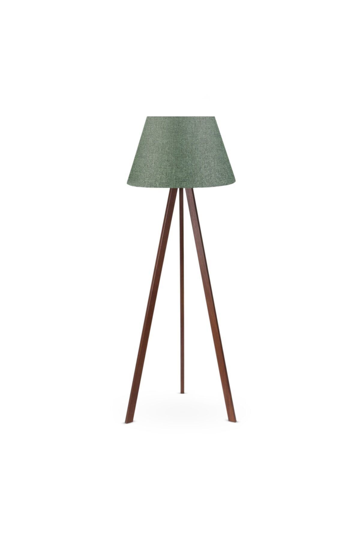 SerenityHaven Artgift Tripod Ayaklı Ahşap Gövdeli Haki Başlıklı Lambader Yeşil Aag-832