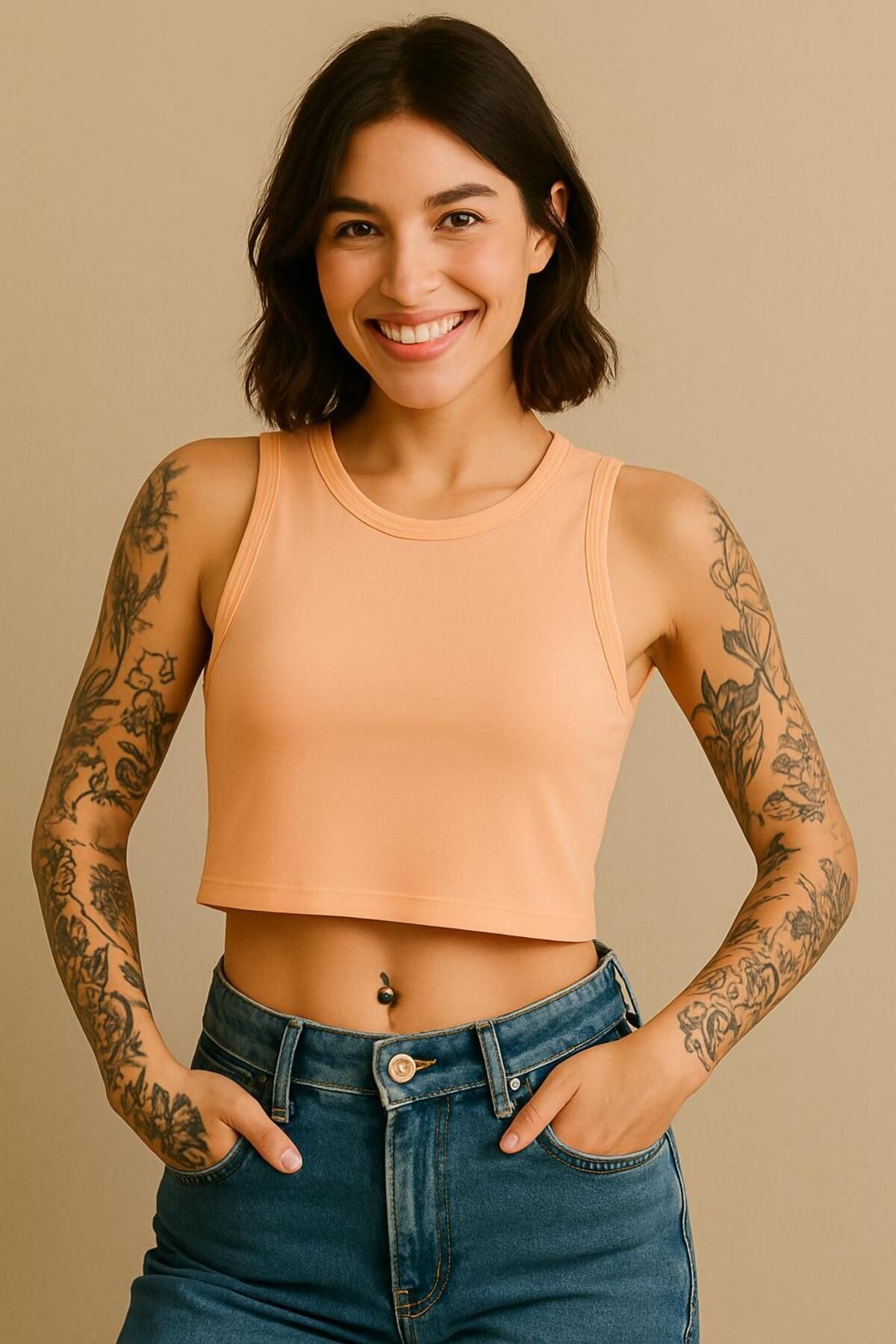 MODA Kadın Siyah Basic Fit Crop Top