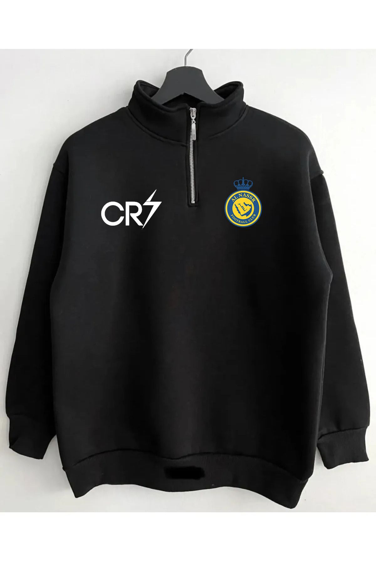 Pisa Art Al-Nassr X C Logolu Suudi Pro Ligi Özel Tasarım Yarım Fermuarlı Sweatshirt