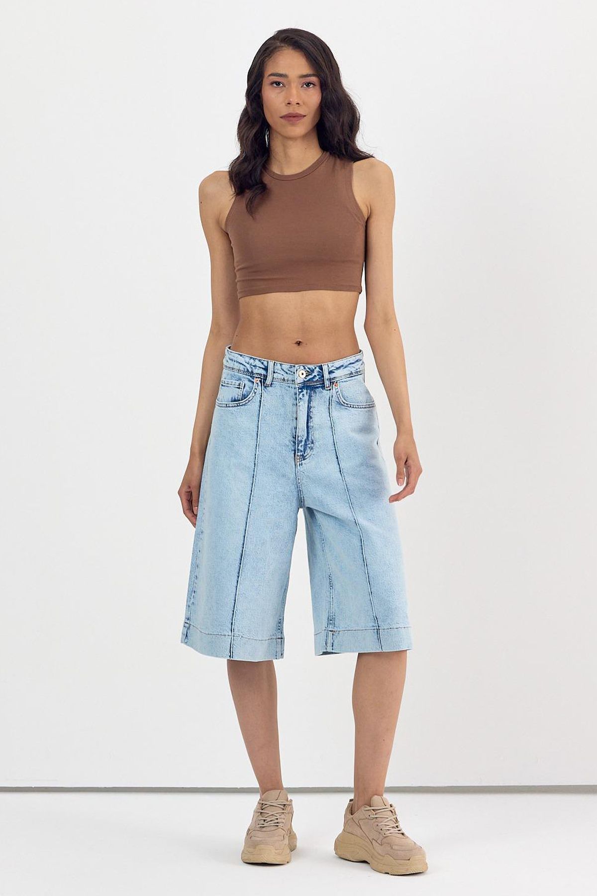 Jijass Jeans Likralı Battal Kot Kapri