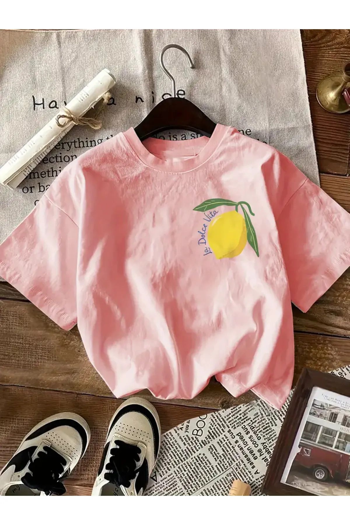 Koklonmoda Büyük Beden Unisex Limon Cello Baskılı Oversize T-Shirt