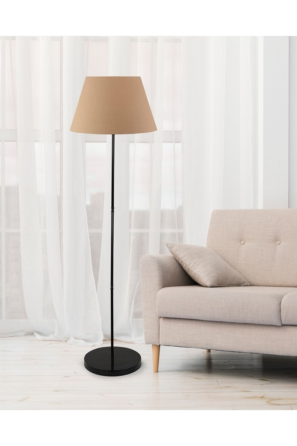 SerenityHaven Pu Metal Ayaklı Lambader Kahve Aag-2048