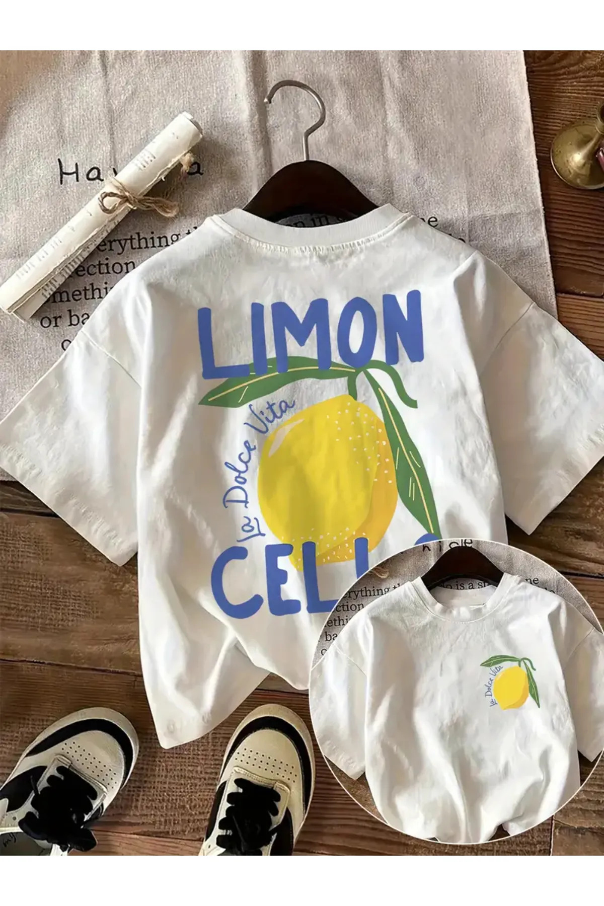 Genel Markalar Büyük Beden Unisex Limon Cello Baskılı Oversize T-Shirt görsel 2