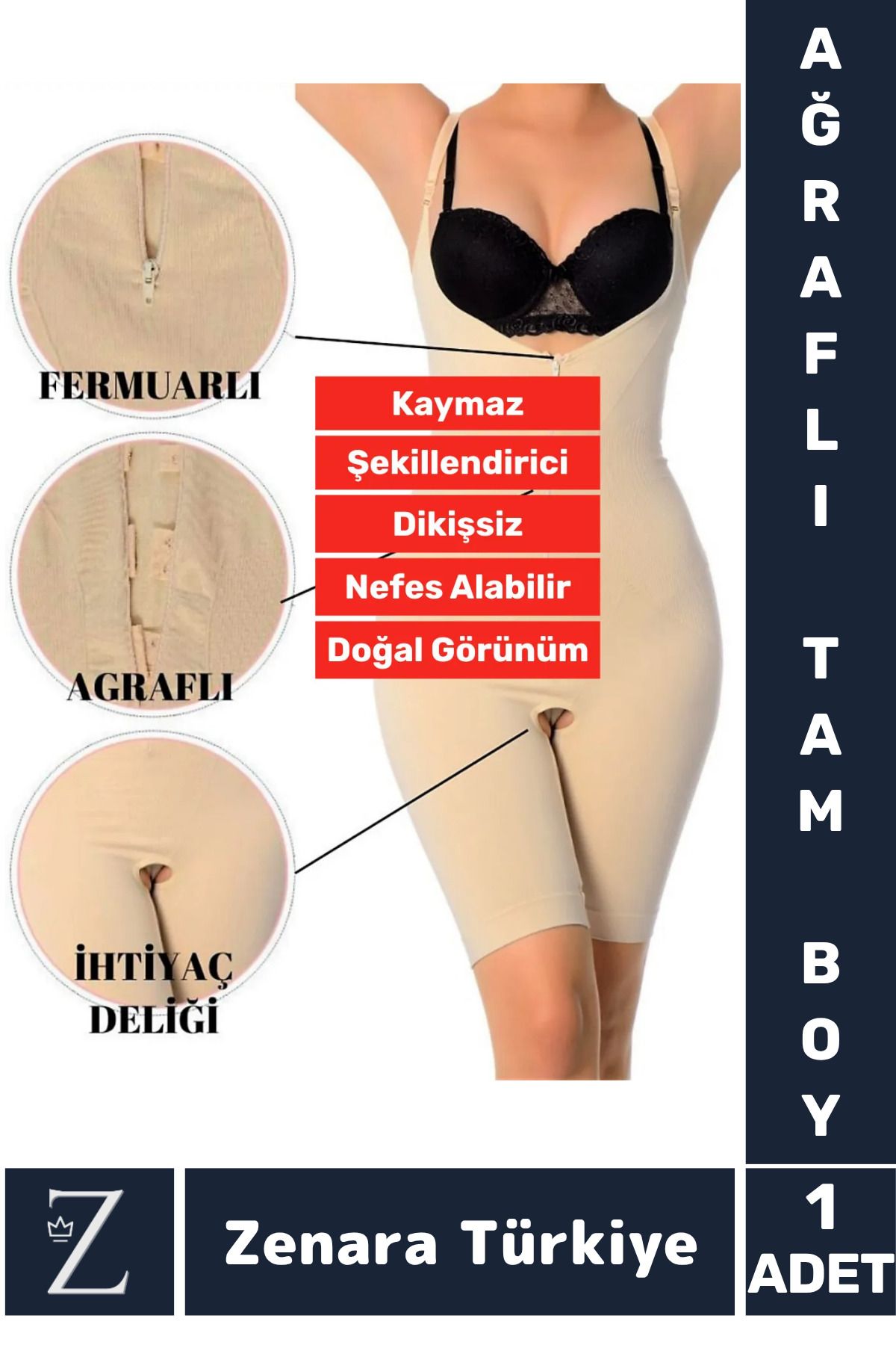 Zenara Günlük Vücut Şekillendiren Beden İncelten Toparlayan İhtiyaç Deliği Fermuarlı Ağraflı Tam Boy Korse