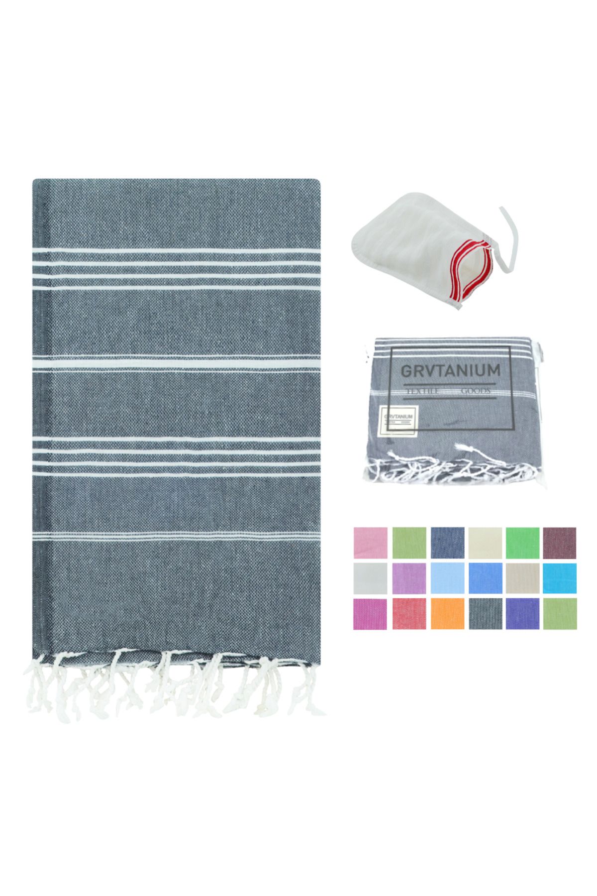 HitDukkan GRVTANIUM Siyah %100 Pamuk 180x100cm Püsküllü Banyo,Plaj,Hamam Havlusu Kese Hediyeli M2