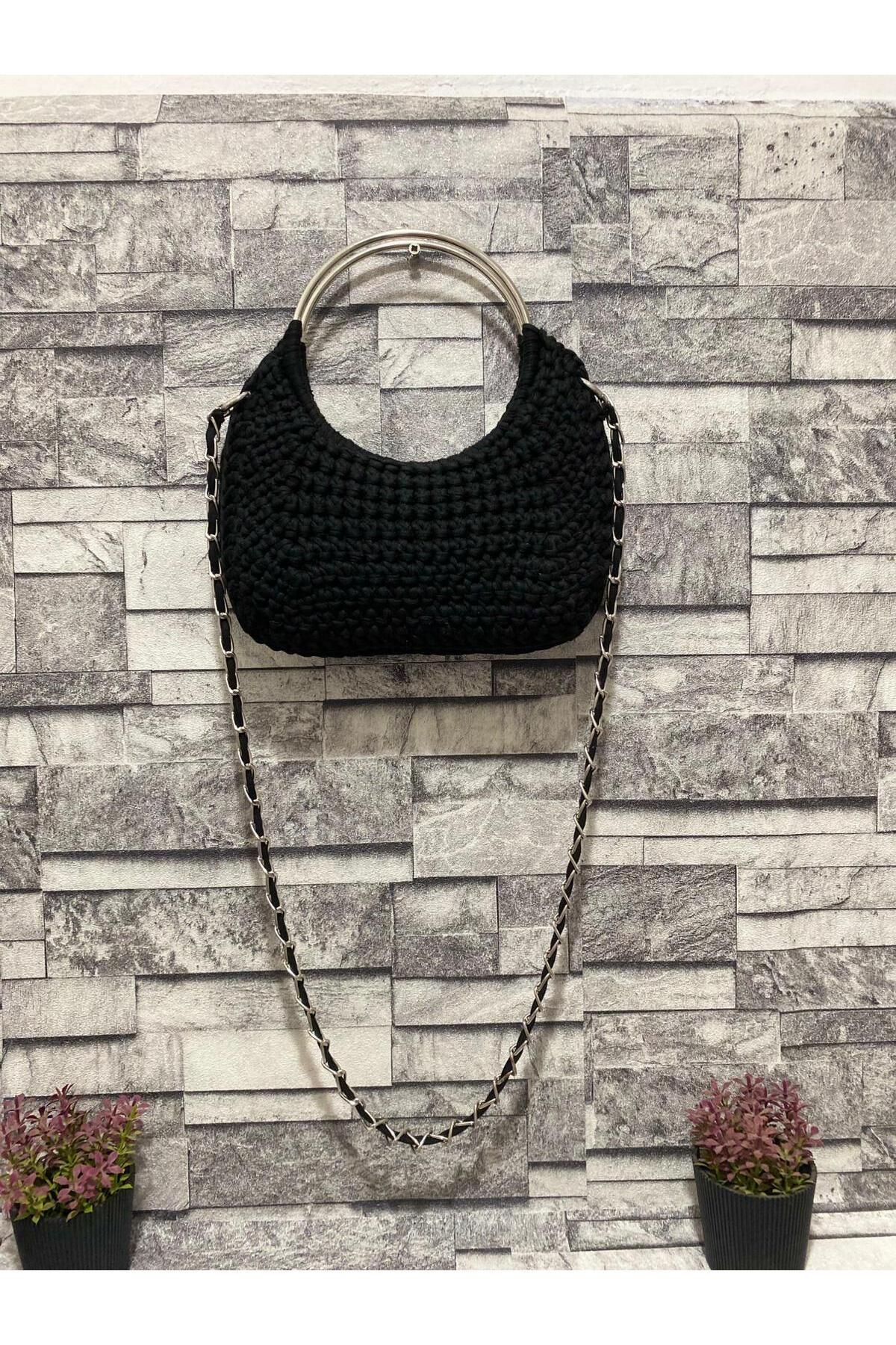 Sertdemir handmade SİYAH ŞIK ÖRME PENYE OMUZ ÇANTA