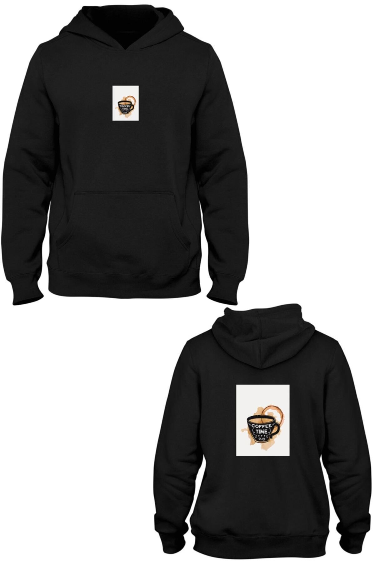 Pisa Art Kahve Zamanı Ön Arka Baskılı Kanguru Cepli Kapşonlu Sweatshirt Bll616