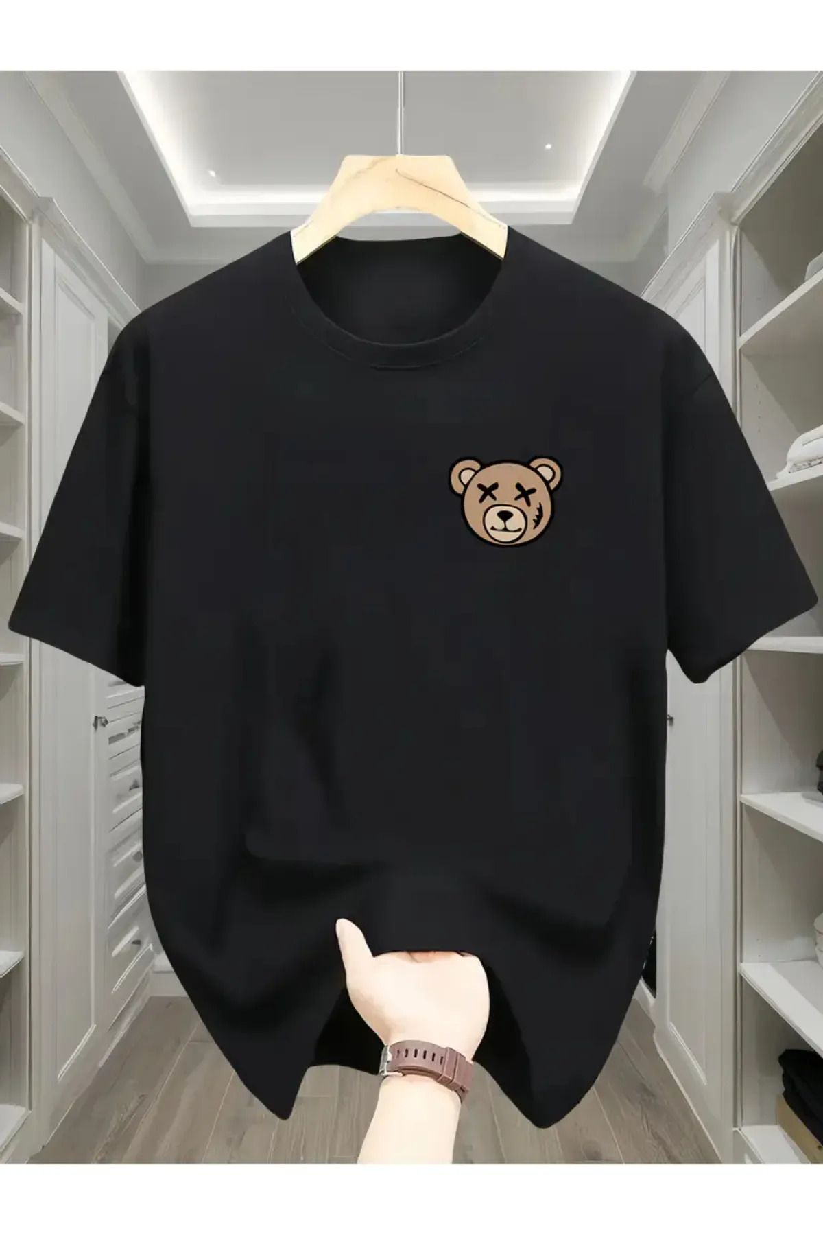 Koklonmoda Büyük Beden Unisex Minik Ayı Baskılı Oversize T-Shirt