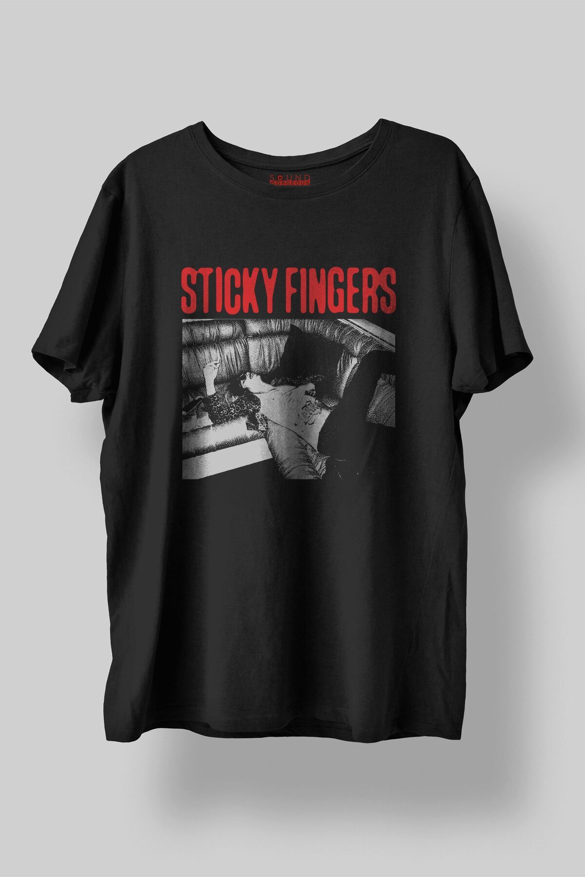 Sound Gorgeous Sticky Fingers Baskılı Regular Fit Unisex Siyah T-Shirt %100 Pamuk No:565