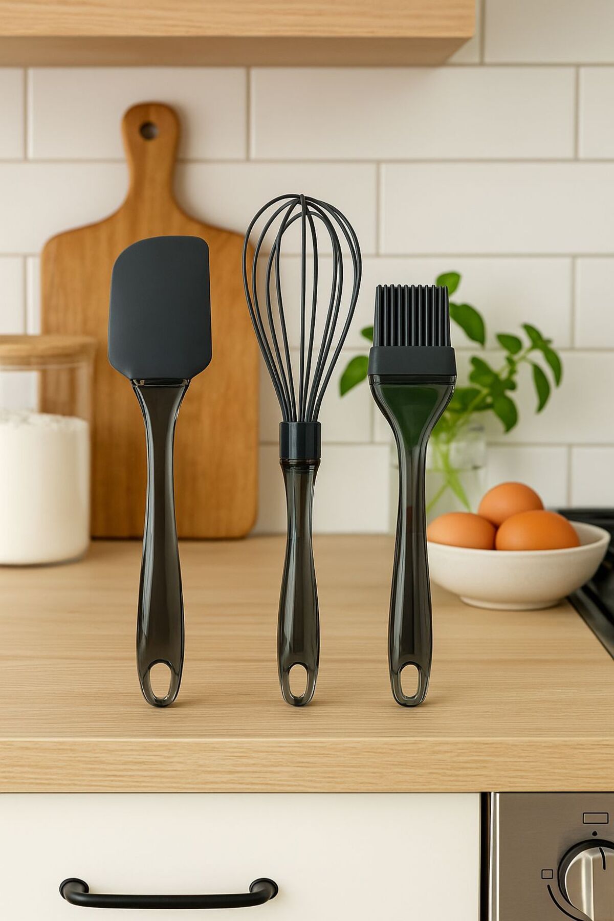 Silicorner 3 Parça Silikon Yemek Pişirme Mutfak Seti Çırpıcı Yumurta Fırçası Spatula