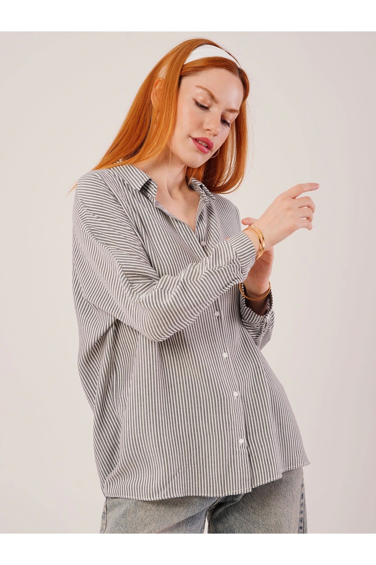 POLEXP Oversize Gri Gömlek - Modern ve Rahat Tasarım