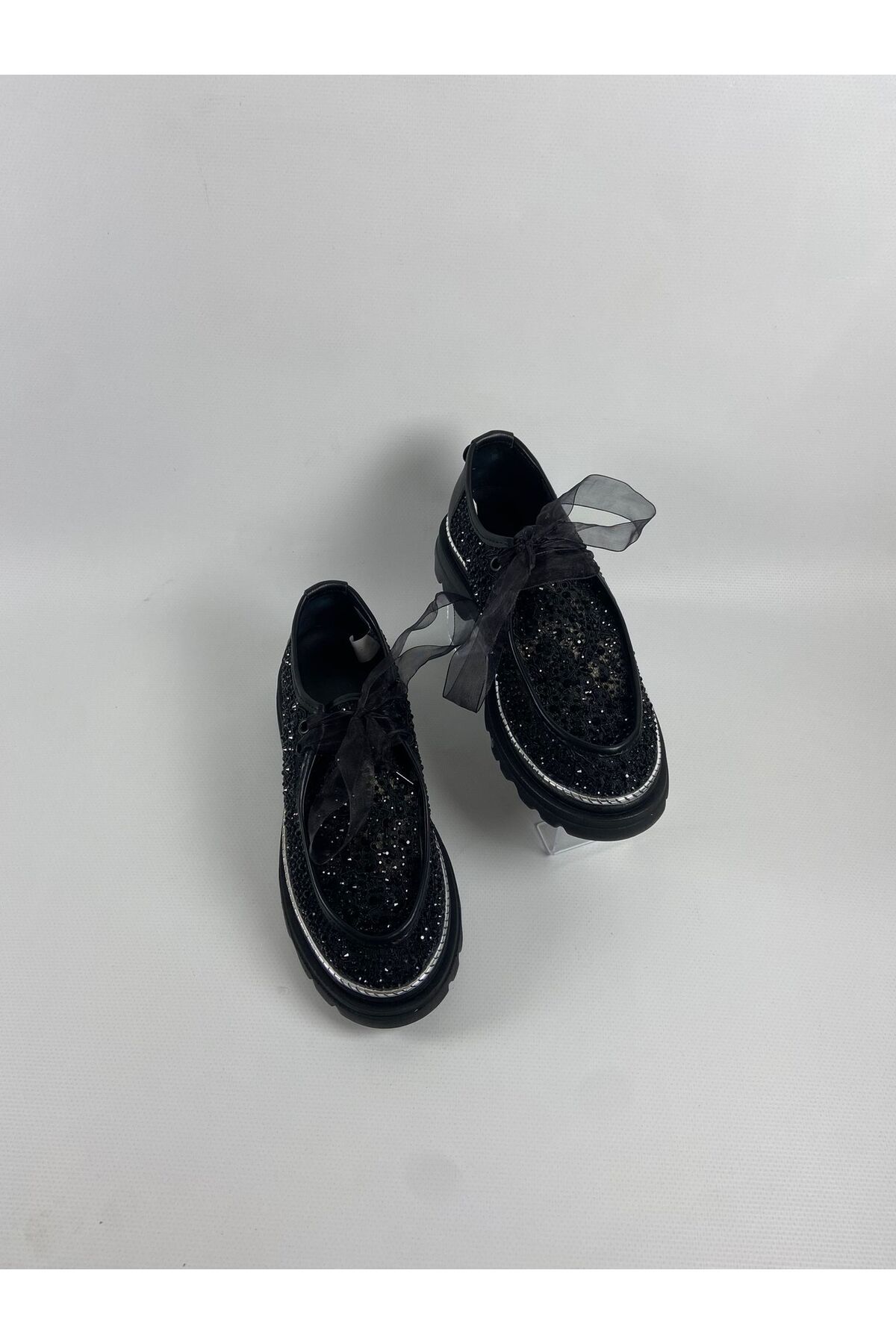 DİVA Kadın Taş Detaylı Organze Kurdeleli Platform Ayakkabısı Işıltılı Sneaker
