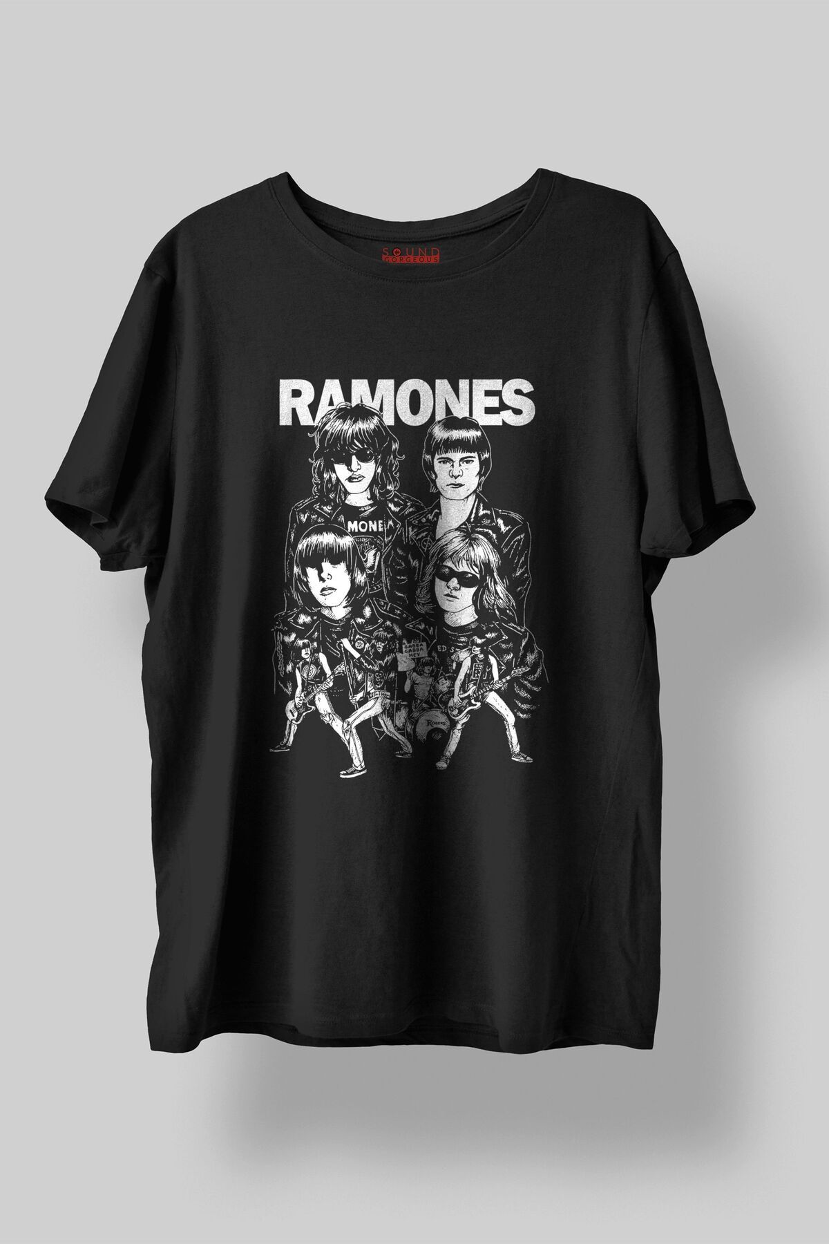 Sound Gorgeous Ramones Baskılı Regular Fit Unisex Siyah T-Shirt %100 Pamuk No:454