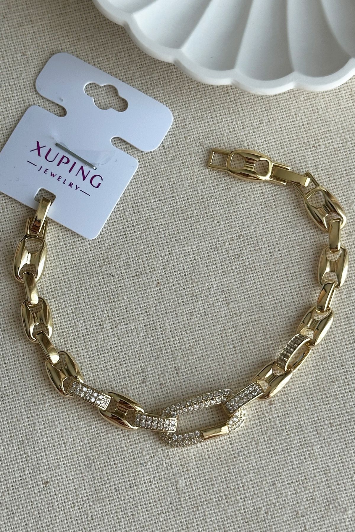 Modacaprea Xuping 17+2 cm Oval Taşlı Dikdörtgen Zincir Kadın Bileklik Kadın Karamaz Bileklik Xuping Bileklik