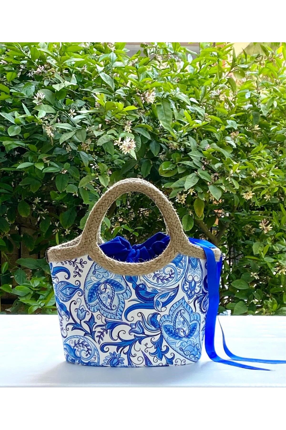 çanta tasarımcısı Mavi Çini Keseli El Çantası