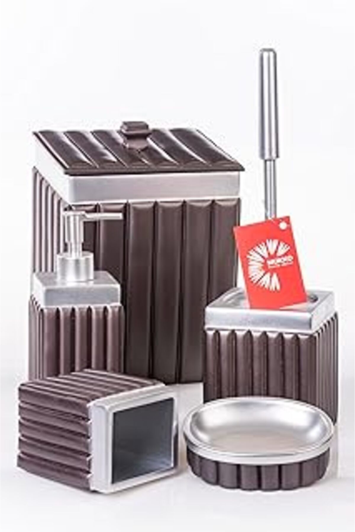 Mu Art Ahşap Mukko Home Elegant Vizon & Silver Polyester 5 Prç Banyo Seti