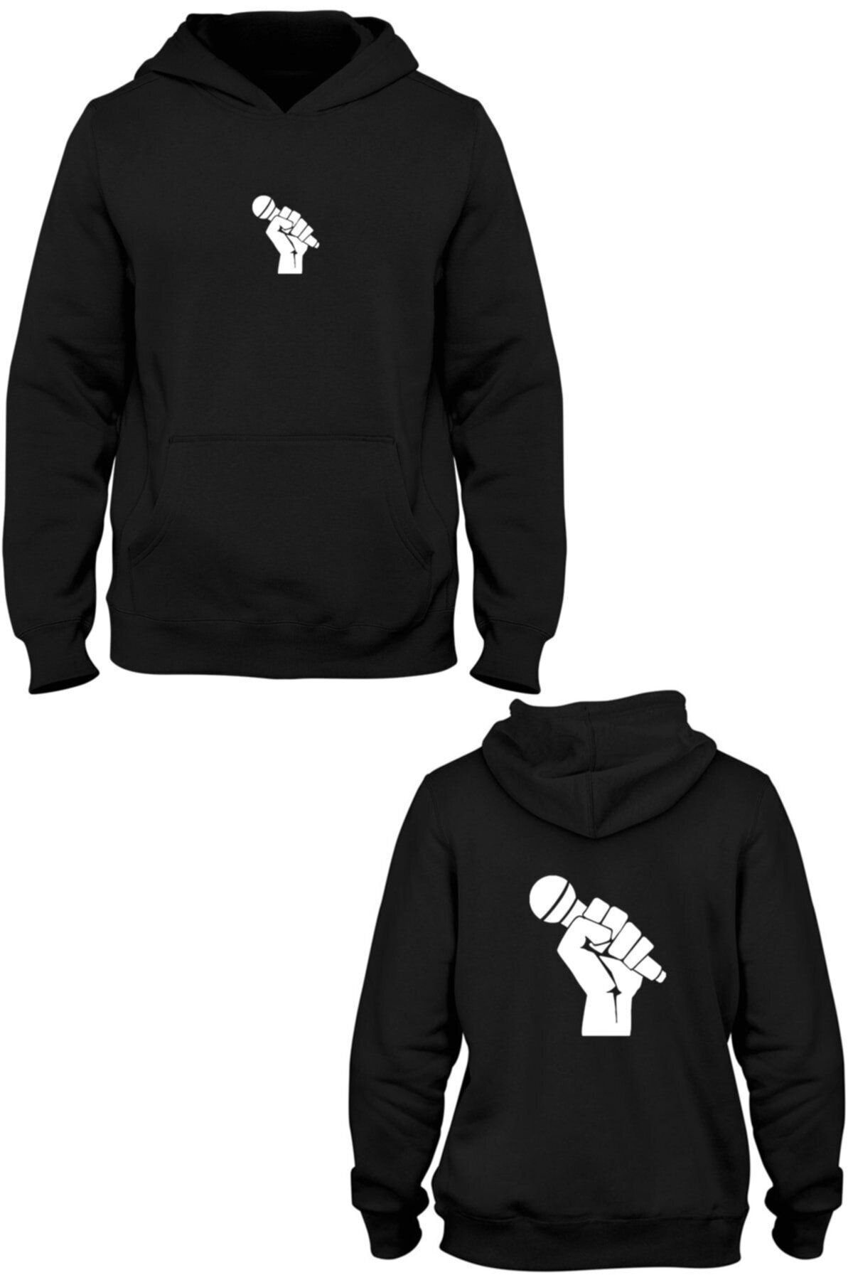 Pisa Art Mikrofon Ön Arka Baskılı Kanguru Cepli Kapşonlu Sweatshirt Bll2567
