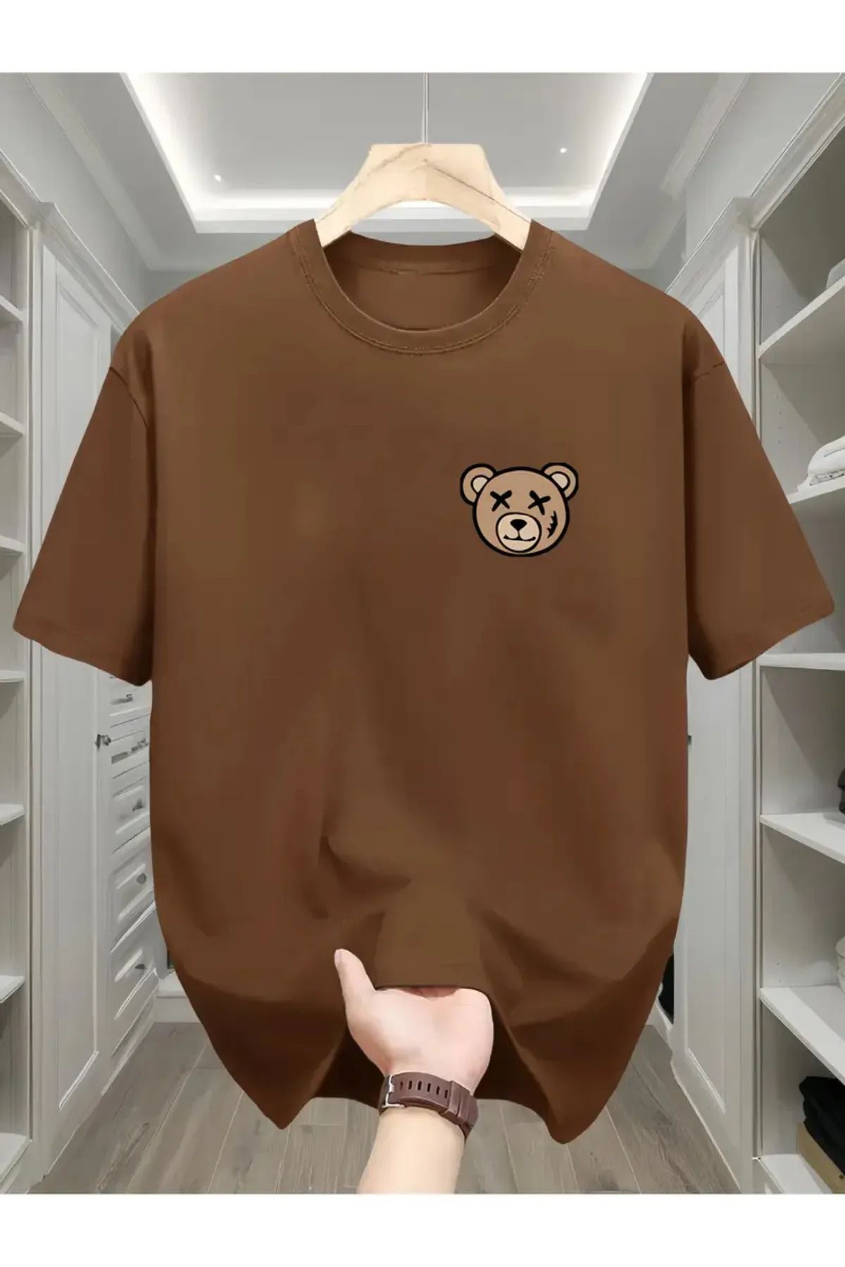 Koklonmoda Büyük Beden Unisex Minik Ayı Baskılı Oversize T-Shirt