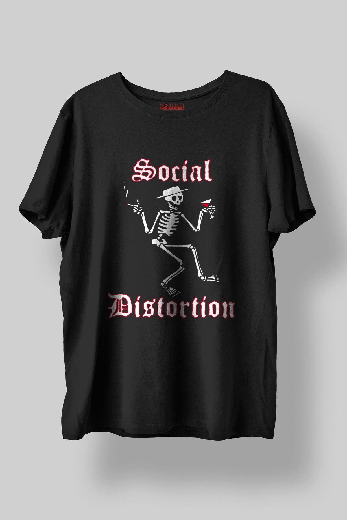 Sound Gorgeous Social Distortion Baskılı Regular Fit Unisex Siyah T-Shirt %100 Pamuk No:541