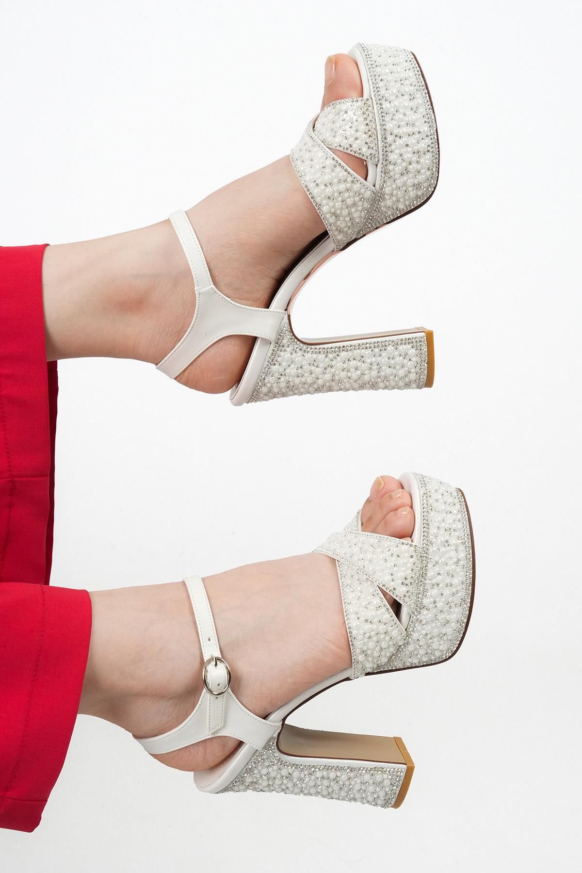Stilbagshoes MELİNDA İNCİ TAŞ DETAYLI PLATFORM KADIN ABİYE AYAKKABI