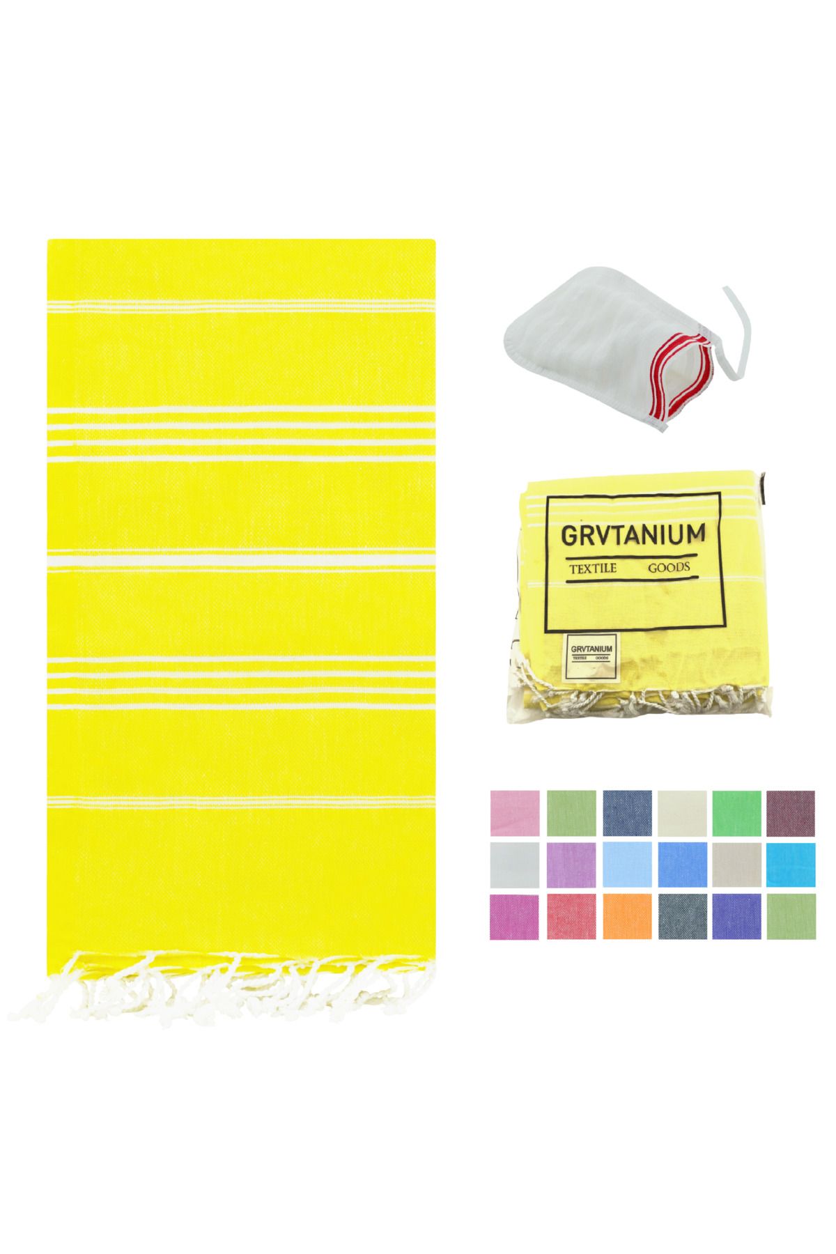 HitDukkan GRVTANIUM Sarı %100 Pamuk 180x100cm Püsküllü Banyo,Plaj,Hamam Havlusu Kese Hediyeli M2