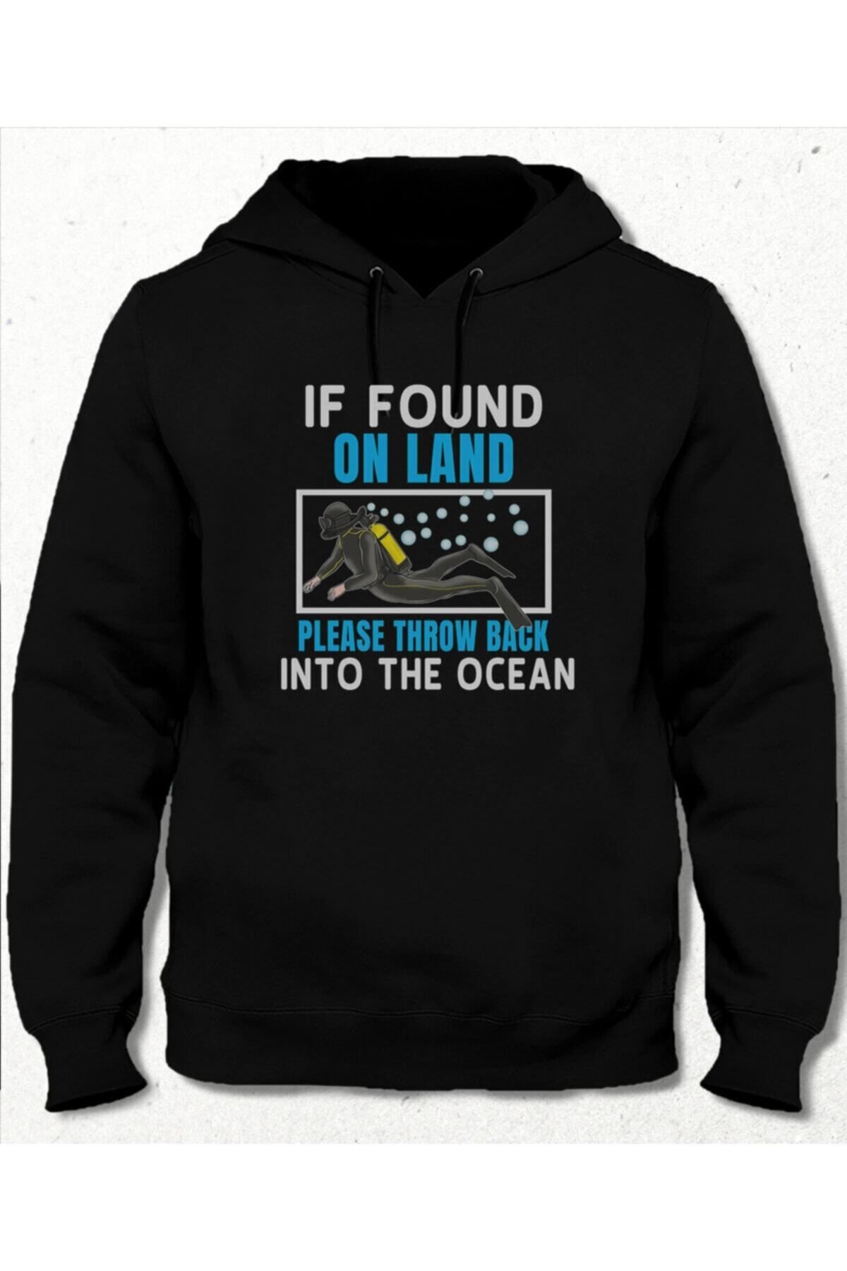 Pisa Art Into The Ocean Siyah Cepsiz Kapşonlu Unisex Sweatshirt