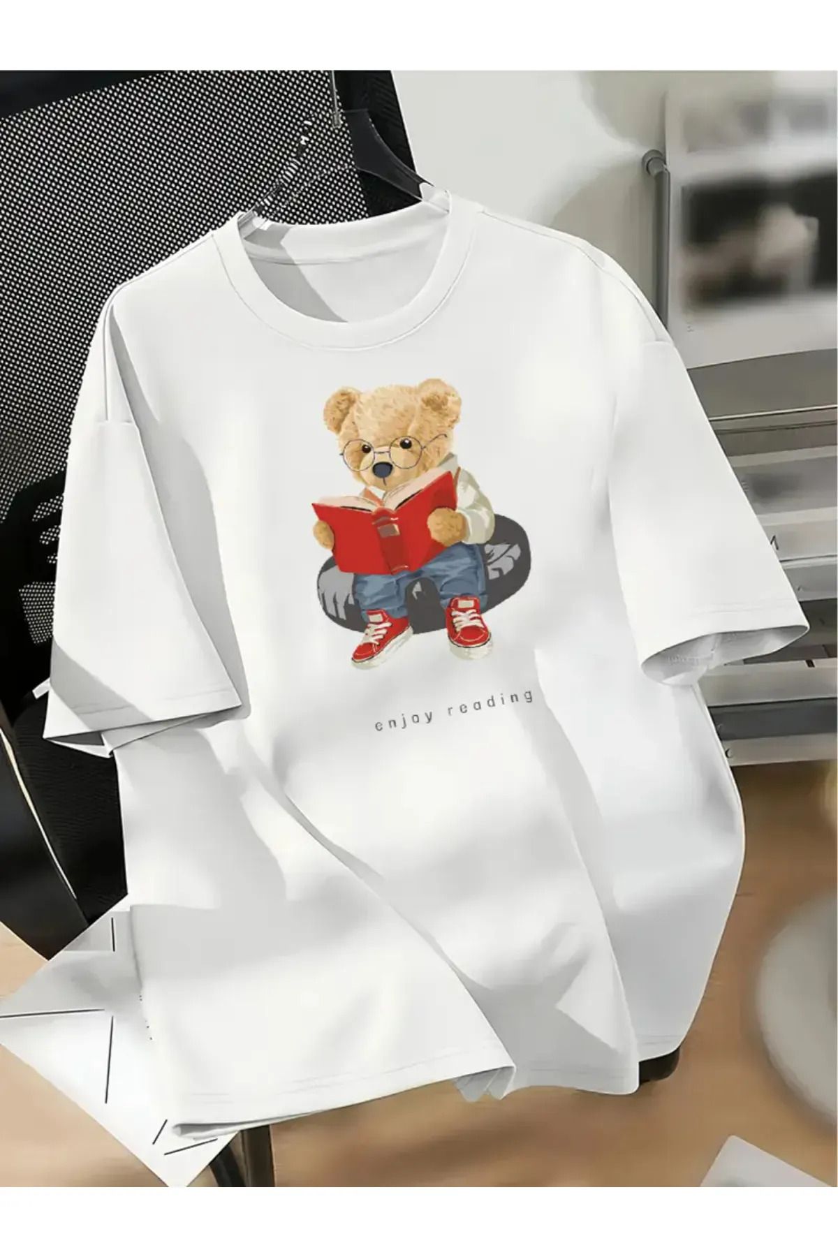 Koklonmoda Unisex Book Bear Baskılı Oversize T-Shirt