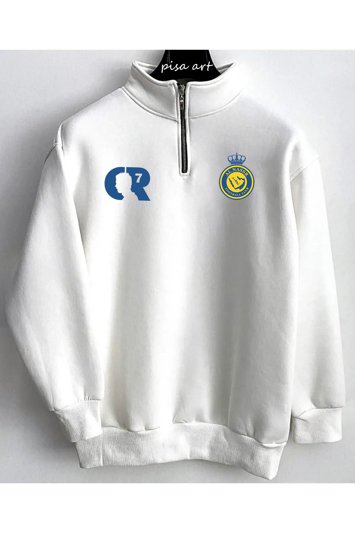 Pisa Art Al-Nassr X CR Logolu Suudi Pro Ligi Özel Tasarım Yarım Fermuarlı Sweatshirt