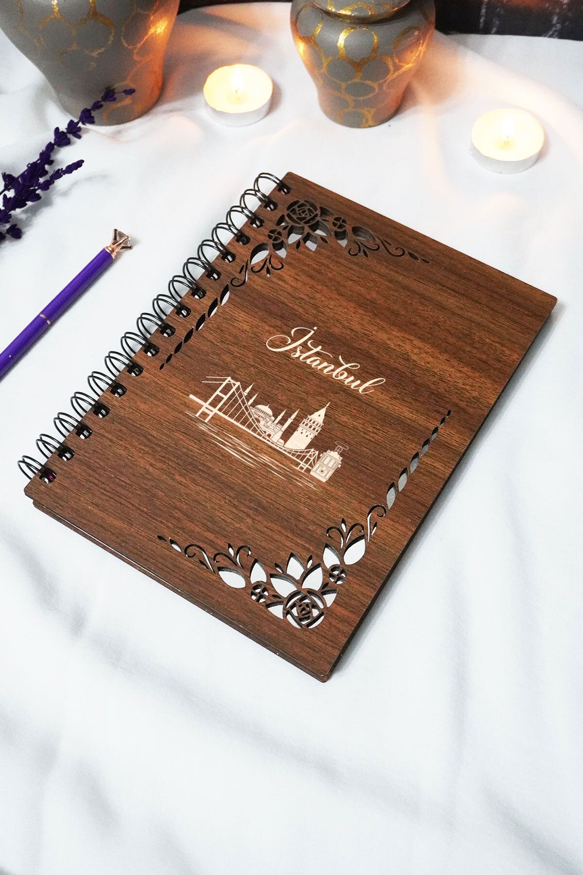 markcat İstanbul Ahşap Kapaklı Defter - Çizgisiz Defter - 60 Yaprak (120 SAYFA) - A5 15x21 Cm