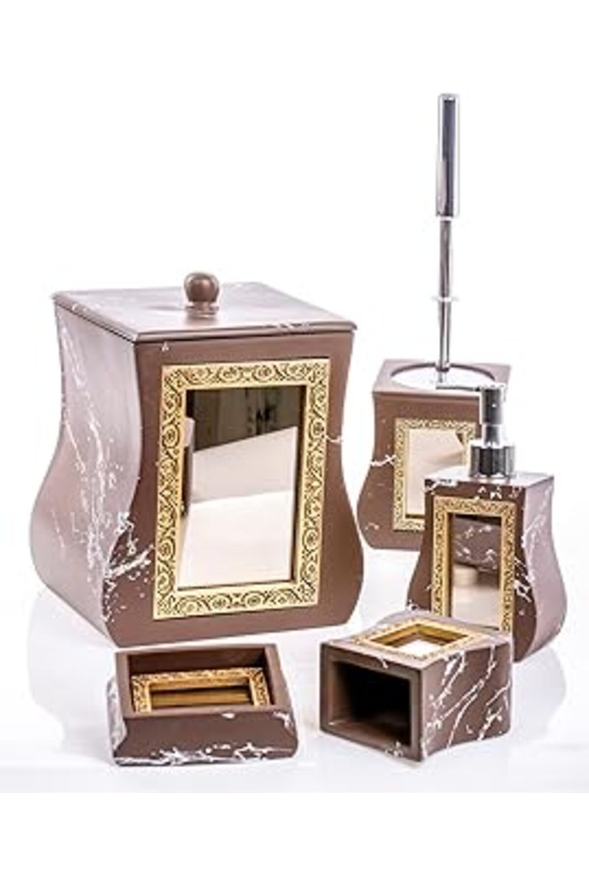 Mu Art Ahşap Mukko Home Aynali Kahverengi 5 Parça Lüks Banyo Seti
