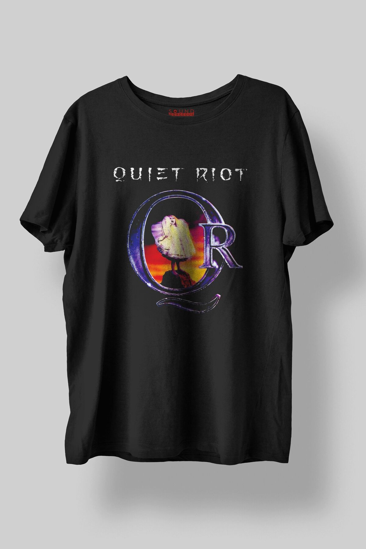 Sound Gorgeous Quiet Riot Baskılı Regular Fit Unisex Siyah T-Shirt %100 Pamuk No:447