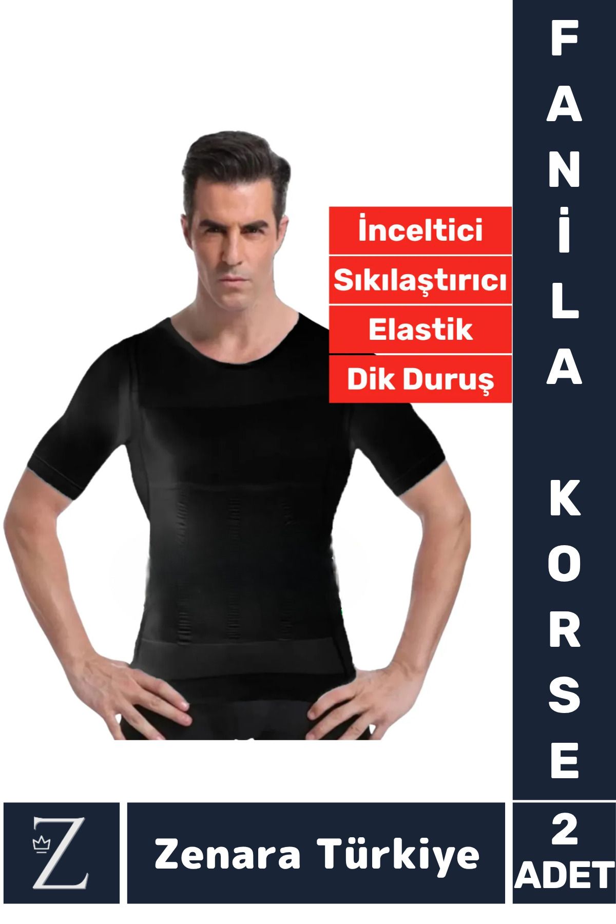 Zenara Jinekomasti Dik Duruş Göğüs Göbek Toparlayan Sıkılaştıran Ultra Esnek Erkek Fanila Korse 2 Adet