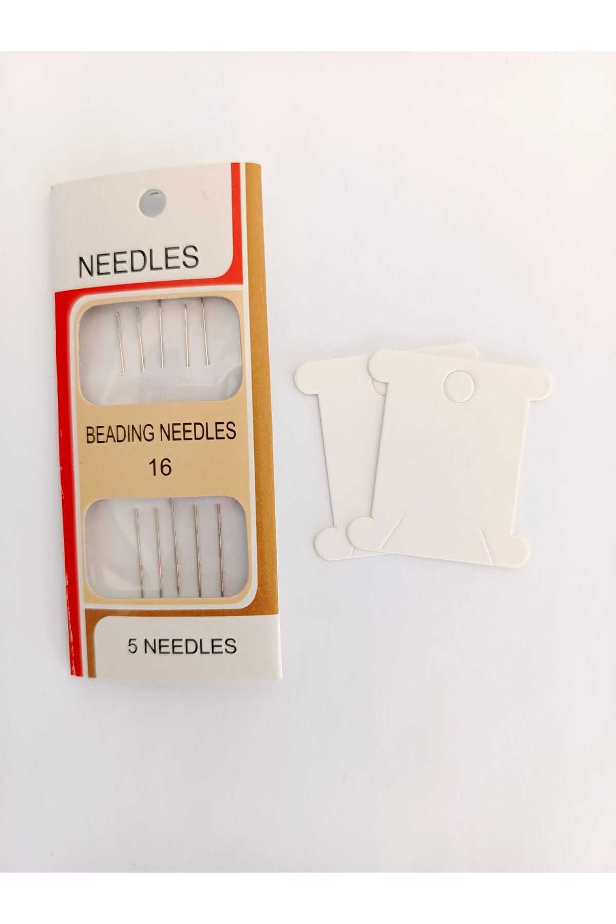 Eskişehir hobi sanat 16 Numara 1 Paket Silver Miyuki Iğnesi Esnek Kum Boncuk Iğnesi 5.5 Cm Ve 2 Adet Iplik Sarma Kartı