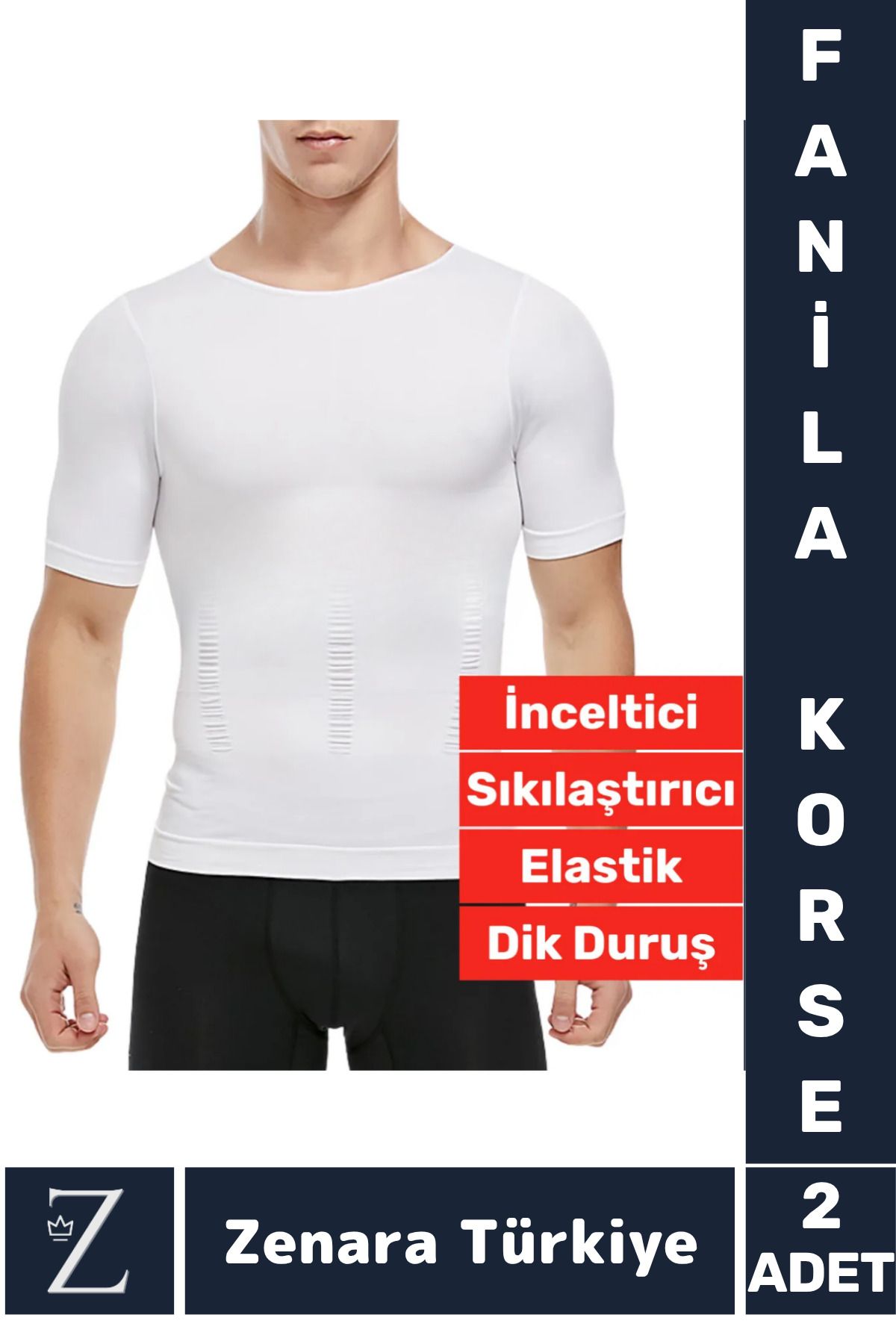 Zenara Jinekomasti Dik Duruş Göğüs Göbek Toparlayan Sıkılaştıran Ultra Esnek Erkek Fanila Korse 2 Adet