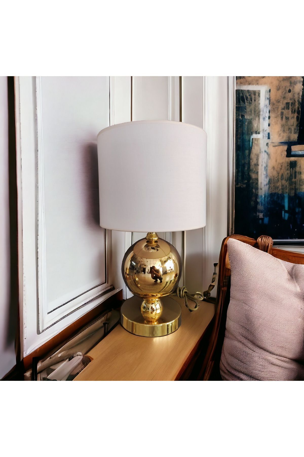 SerenityHaven ŞAPKALI GOLD KAPLAMA METAL ABAJUR / 44cm Yükseklik