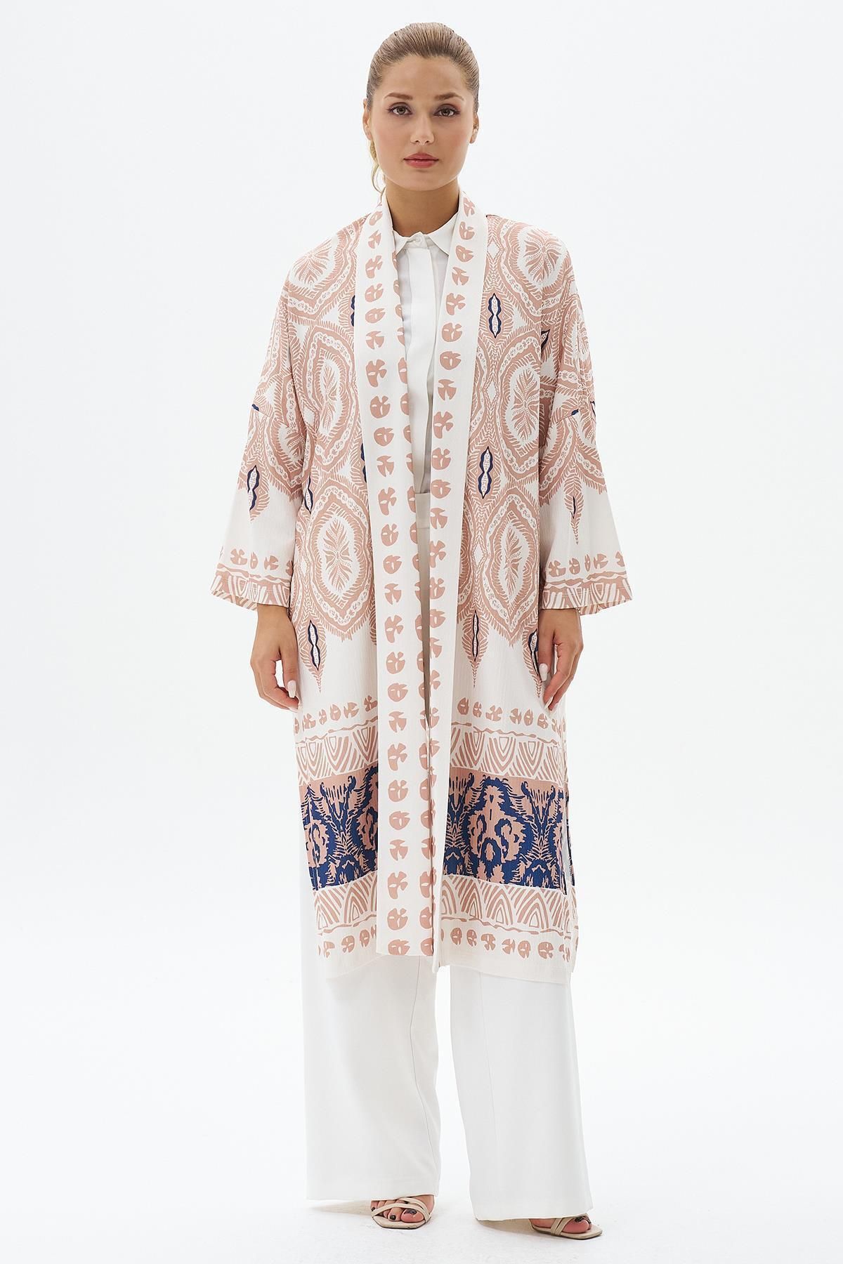 İKOL Etnik Desen Kimono -Toprak