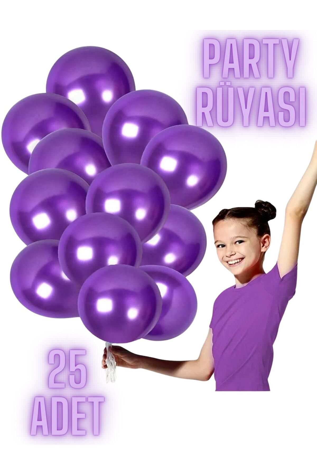 partyrüyası 25 Adet Mor Metalik Balon 12 Inç Metalik Ekstra Parlak Renk