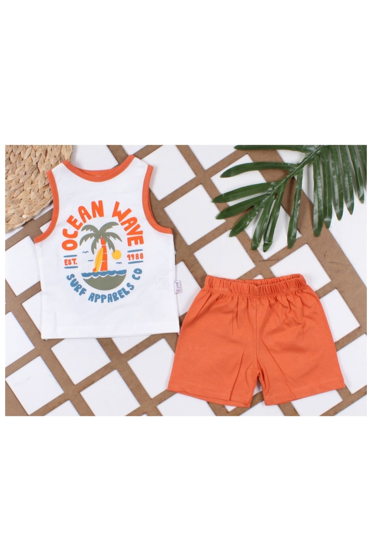 Çıtırkids Erkek Bebek Ocean Wave Baskılı % 100 Pamuklu Atlet - Şort Takım (6-24 Ay)